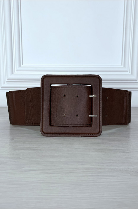 Grosse ceinture marron en simili avec élastique au dos - 6