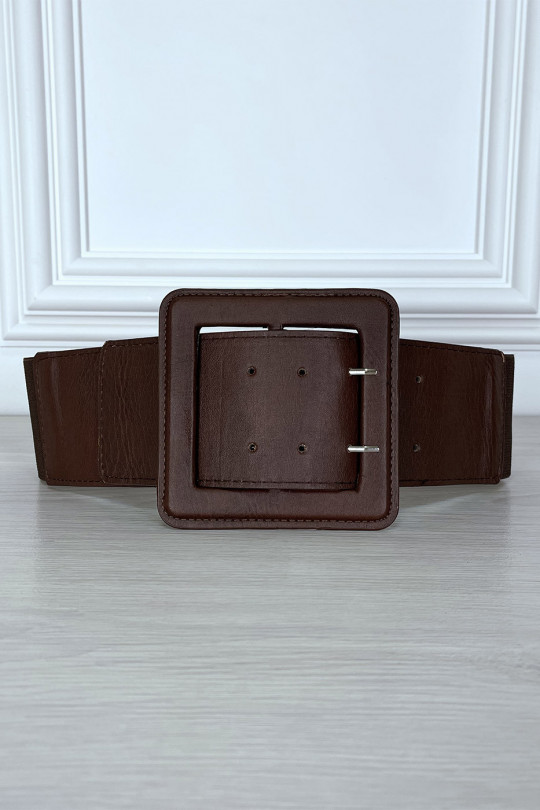 Large brown faux leather belt with elastic at the back - 6