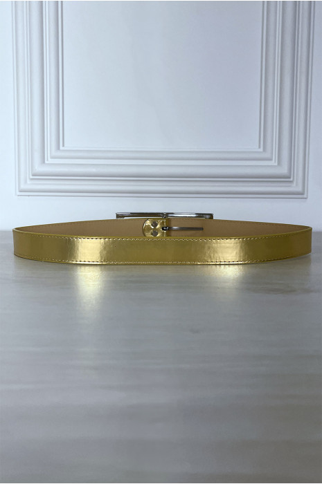 Thin golden belt with large rectangular buckle - 1