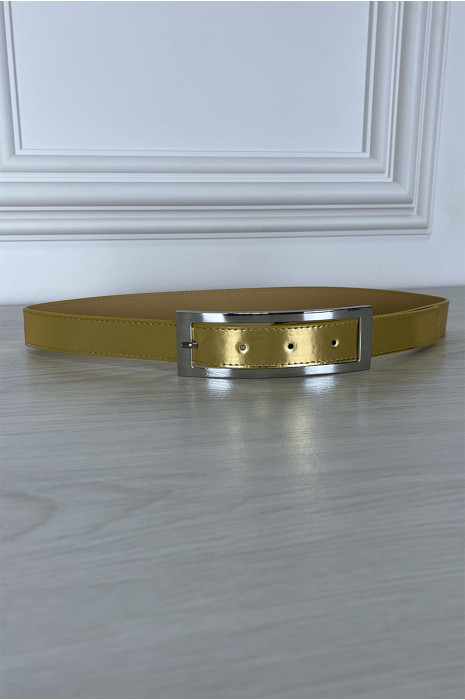 Thin golden belt with large rectangular buckle - 2