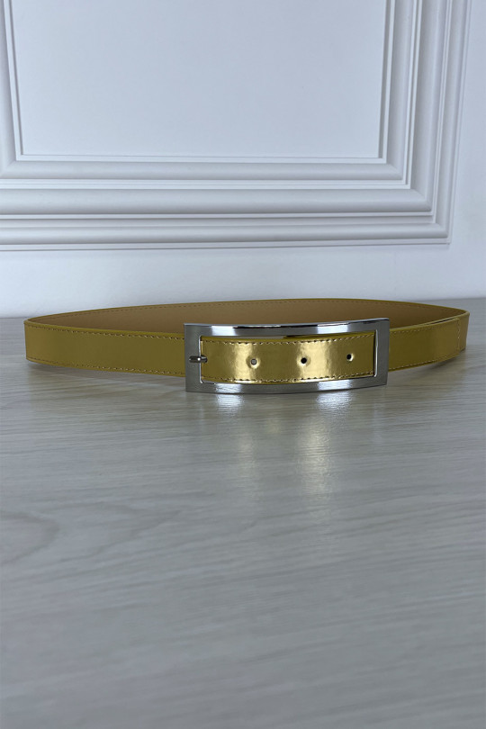Thin golden belt with large rectangular buckle - 2