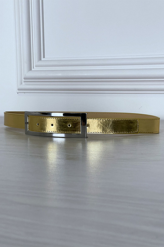 Thin golden belt with large rectangular buckle - 3