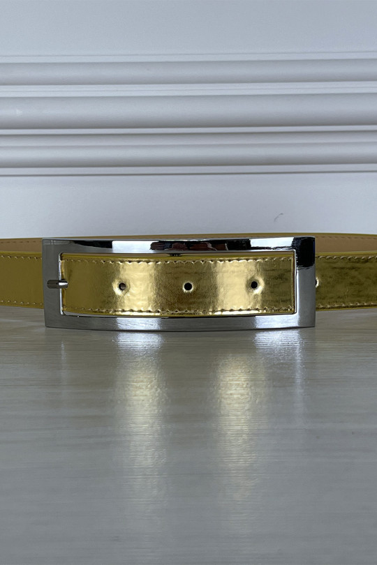 Thin golden belt with large rectangular buckle - 4