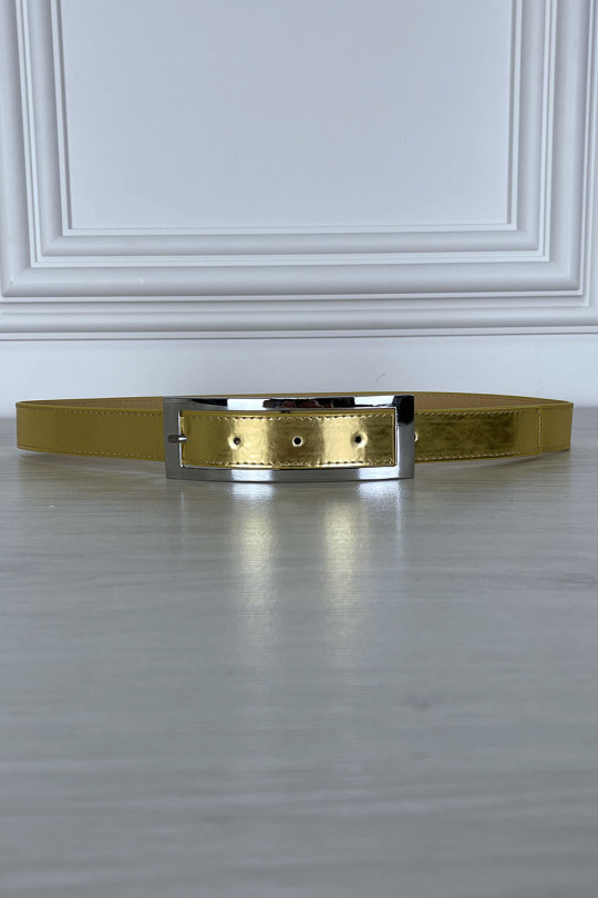 Thin golden belt with large rectangular buckle - 5