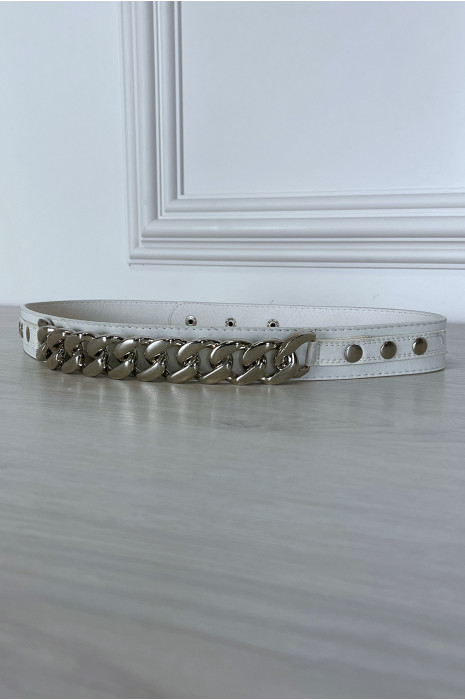 White belt with wide chain and snap back closure - 4