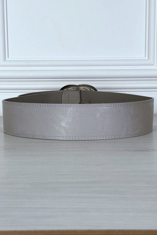 Gray belt with oval rhinestone buckle - 1