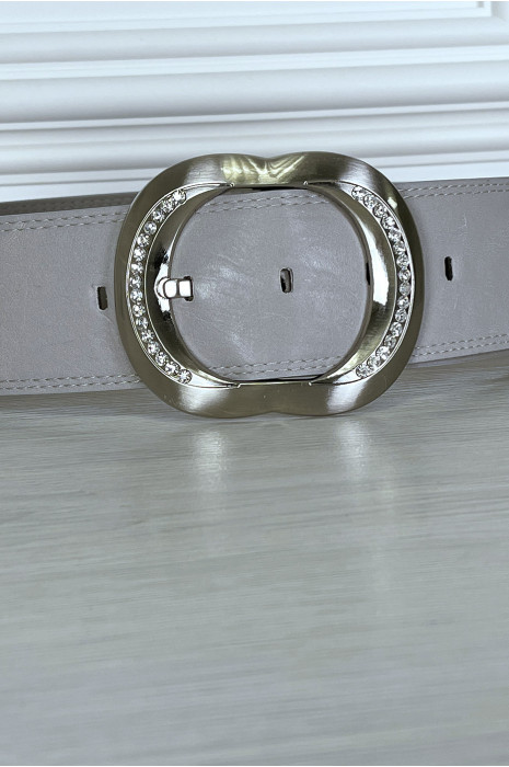 Gray belt with oval rhinestone buckle - 2