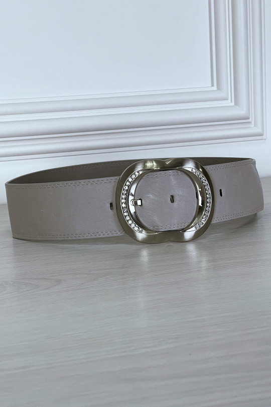 Gray belt with oval rhinestone buckle - 3