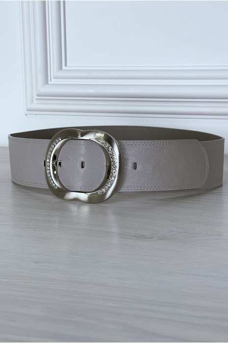 Grijze riem met ovale strass gesp - 5