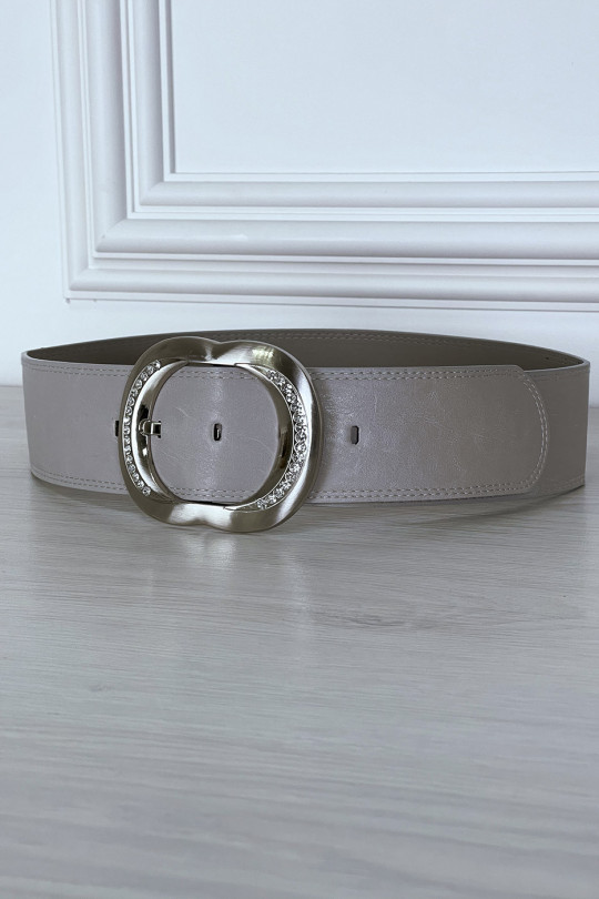 Gray belt with oval rhinestone buckle - 5