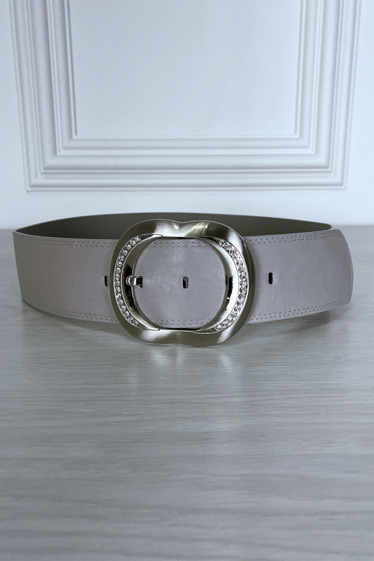 Gray belt with oval rhinestone buckle - 6