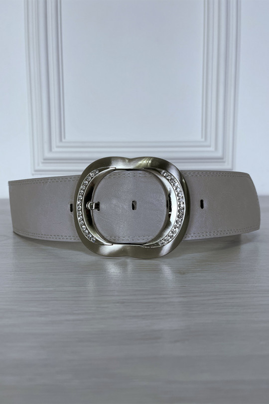 Gray belt with oval rhinestone buckle - 7