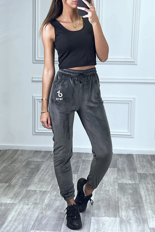 Gray peach skin joggers with TIKTOK lettering - 2