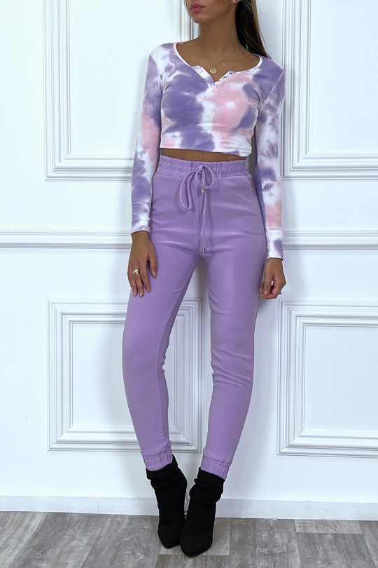 Purple elasticated cigarette cut pants - 1