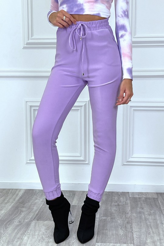 Purple elasticated cigarette cut pants - 4