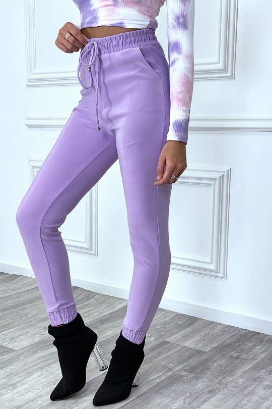 Pantalon violet coupe cigarette à élastique