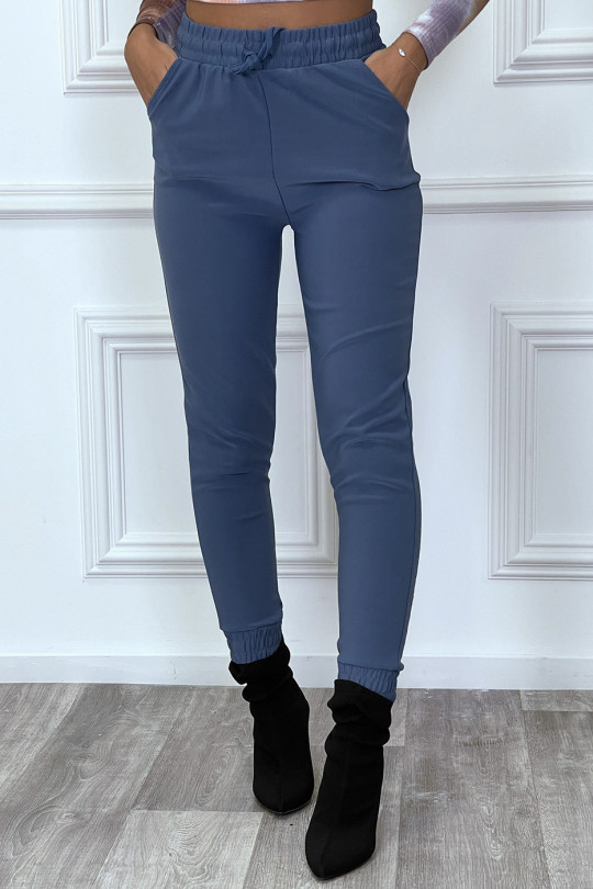 Blue cigarette cut trousers with elastic - 1