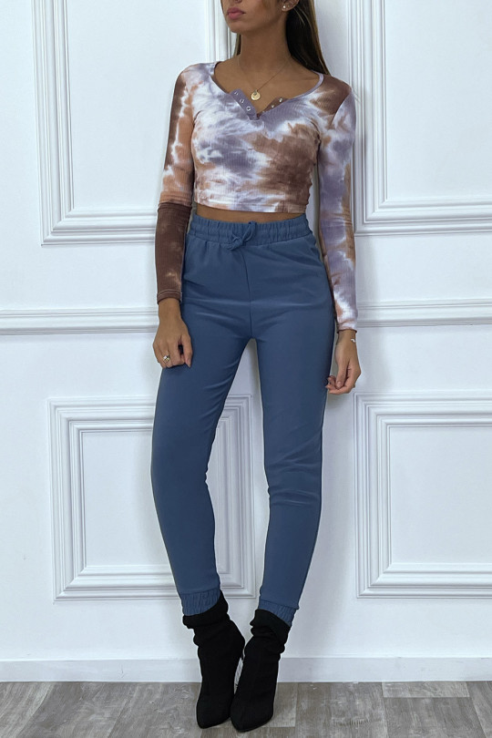 Blue cigarette cut trousers with elastic - 3