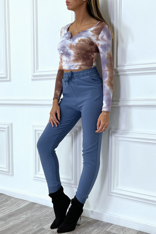 Blue cigarette cut trousers with elastic - 7