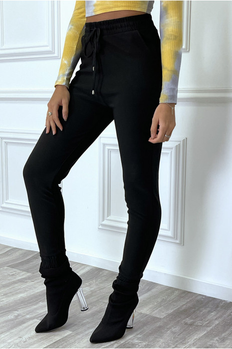 Pantalon noir coupe cigarette à élastique - 1