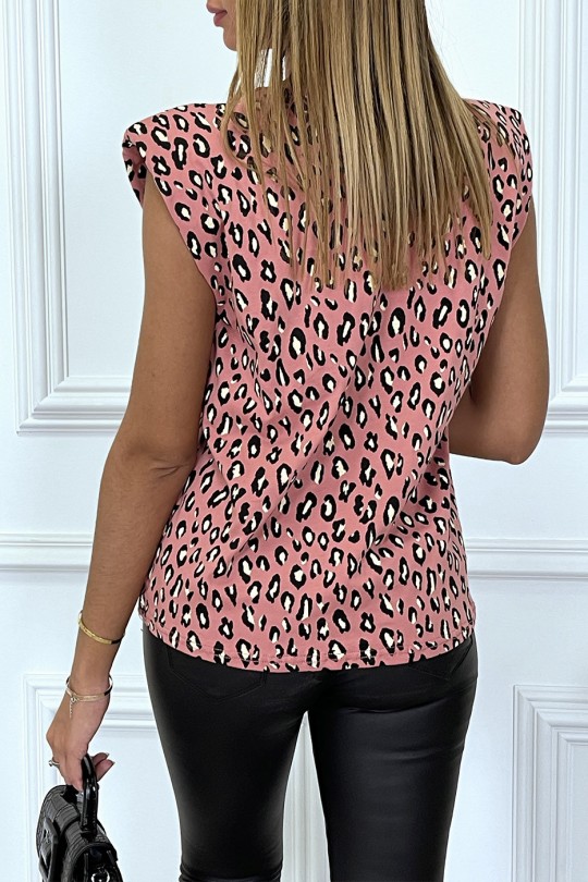 Coral top with leopard print shoulder pads - 1