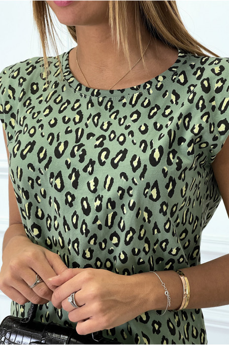 Top kaki à épaulettes motif léopard - 3