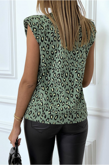 Top kaki à épaulettes motif léopard - 5