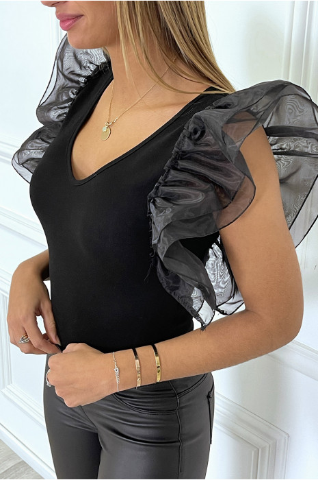 BoBB black tulle ruffles plunging neck - 5