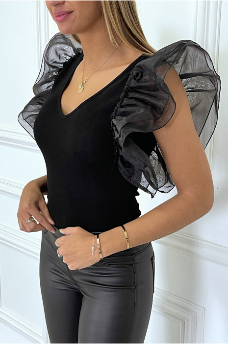 BoBB zwarte tule ruches met diepe hals - 6