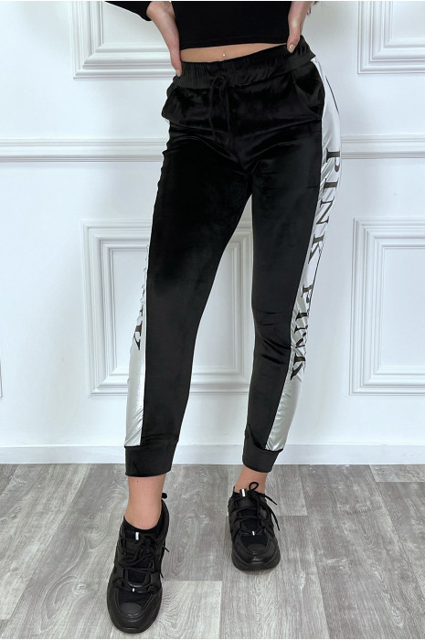 Zwart perzikkleurige joggingbroek met zilveren streep - 4