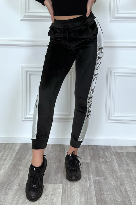 Black peach skin joggers with silver stripe - 5