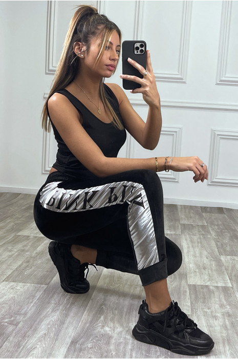Black peach skin joggers with silver stripe - 6