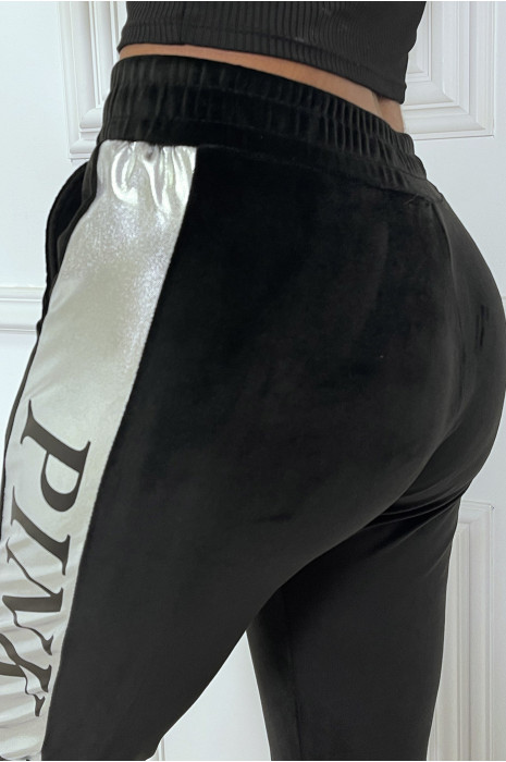 Zwart perzikkleurige joggingbroek met zilveren streep - 7