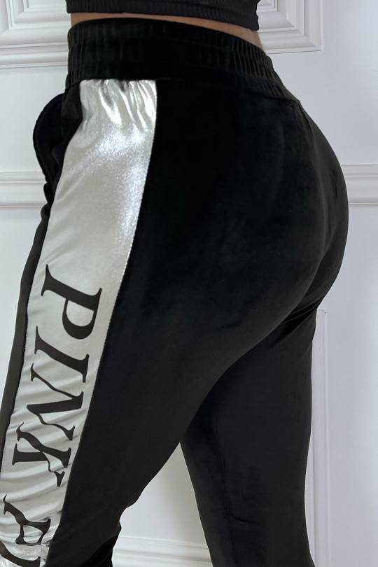 Zwart perzikkleurige joggingbroek met zilveren streep - 8