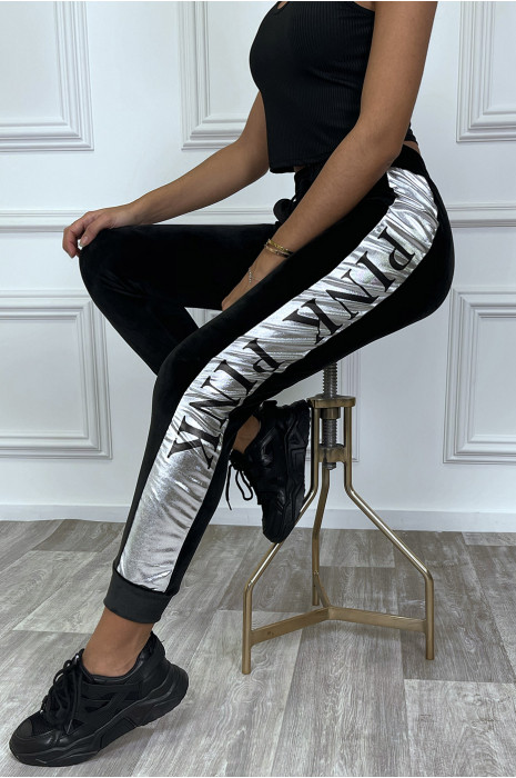 Black peach skin joggers with silver stripe - 11