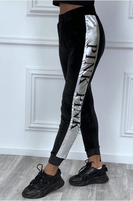 Black peach skin joggers with silver stripe - 13