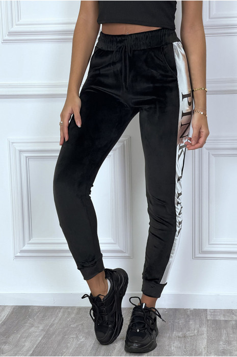 Black peach skin joggers with silver stripe - 14