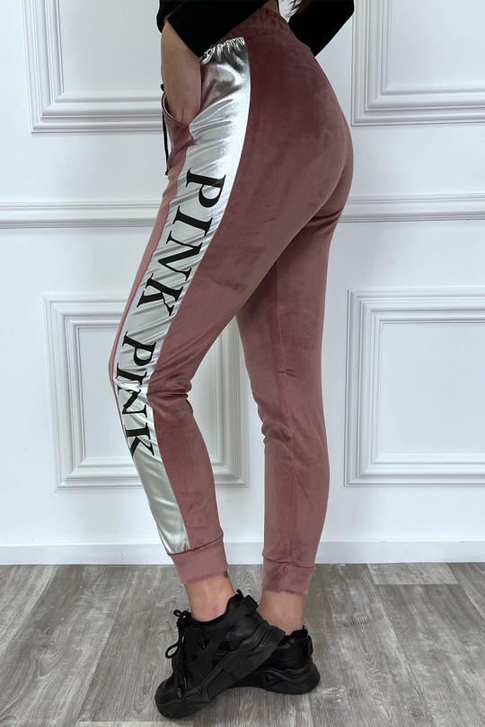 Pink peach skin joggers with silver band - 4