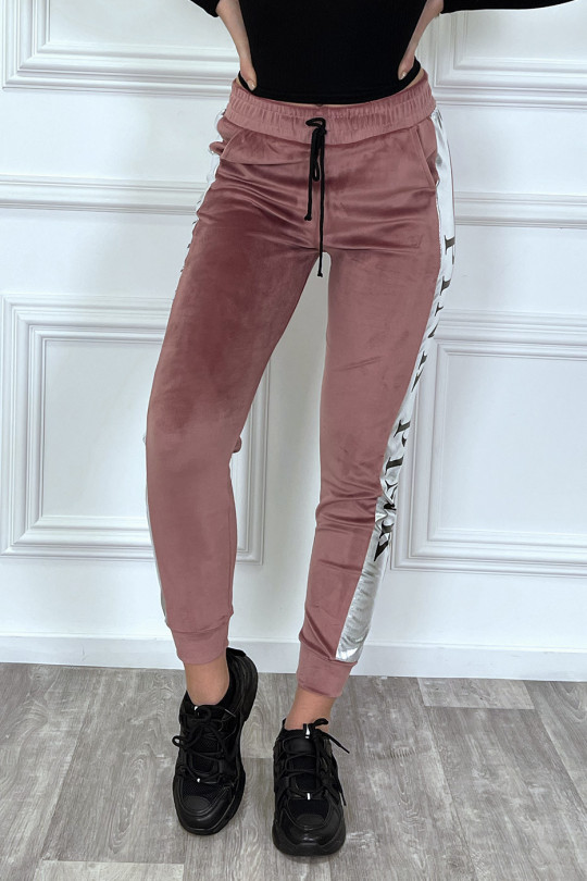 Pink peach skin joggers with silver band - 6