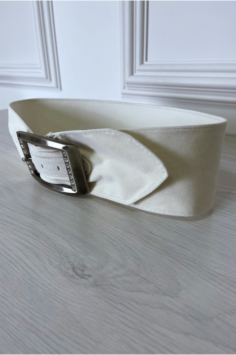 White suede belt with rhinestones on the buckle - 1