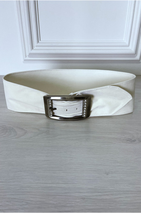 White suede belt with rhinestones on the buckle - 2