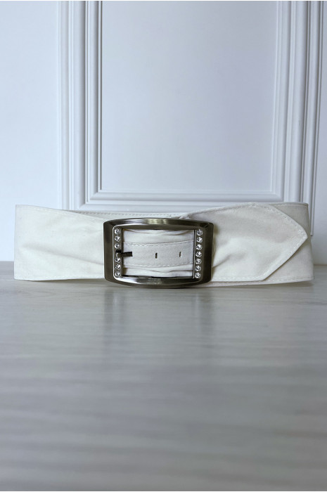 Witte suede riem met strass steentjes op de gesp - 3