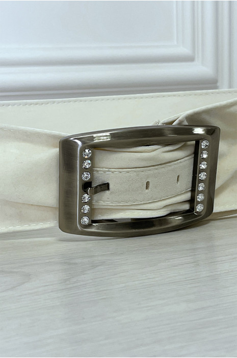 Witte suede riem met strass steentjes op de gesp - 5