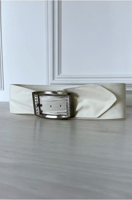 White suede belt with rhinestones on the buckle - 6