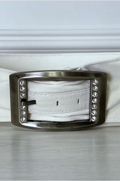 White suede belt with rhinestones on the buckle - 7