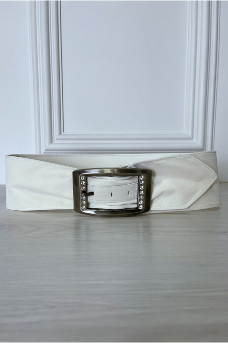 White suede belt with rhinestones on the buckle - 8