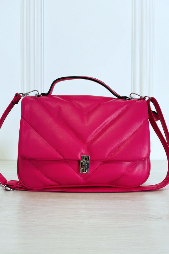 Fuchsia Quilted Satchel Style Shoulder Bag - 1