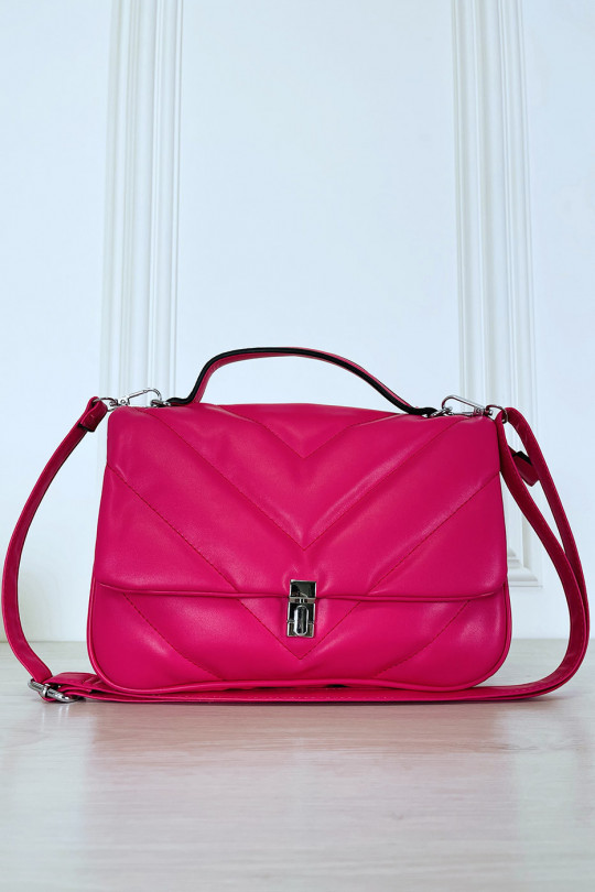 Fuchsia Quilted Satchel Style Shoulder Bag - 2
