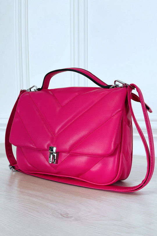 Fuchsia Quilted Satchel Style Shoulder Bag - 3