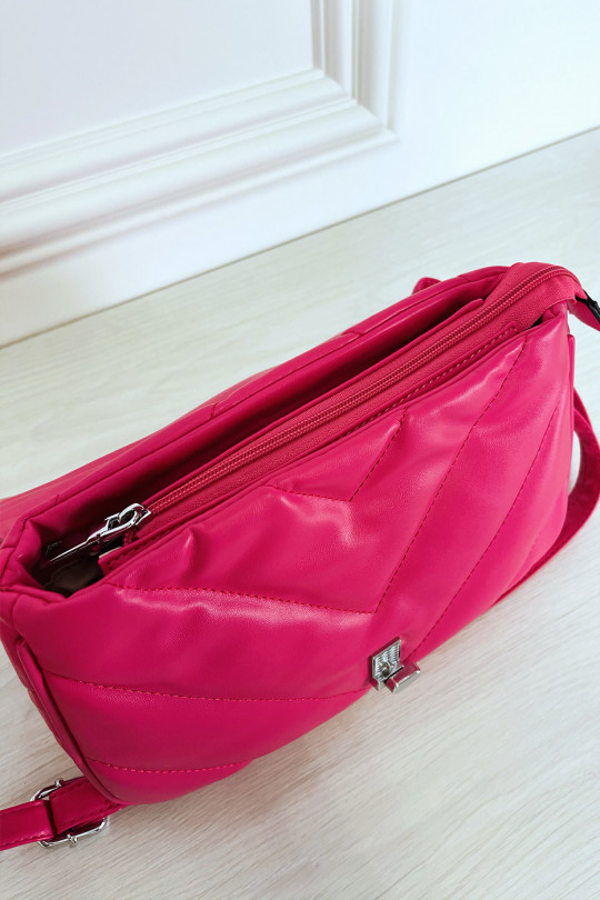 Fuchsia Quilted Satchel Style Shoulder Bag - 4